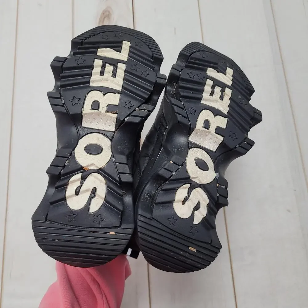 Sorel kinetic impact black puffy waterproof snow boots platform chunky 6